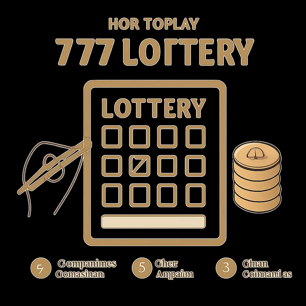 An educational diagram illustrating steps for playing 777 Lottery, prominently displaying '777 Lottery'.