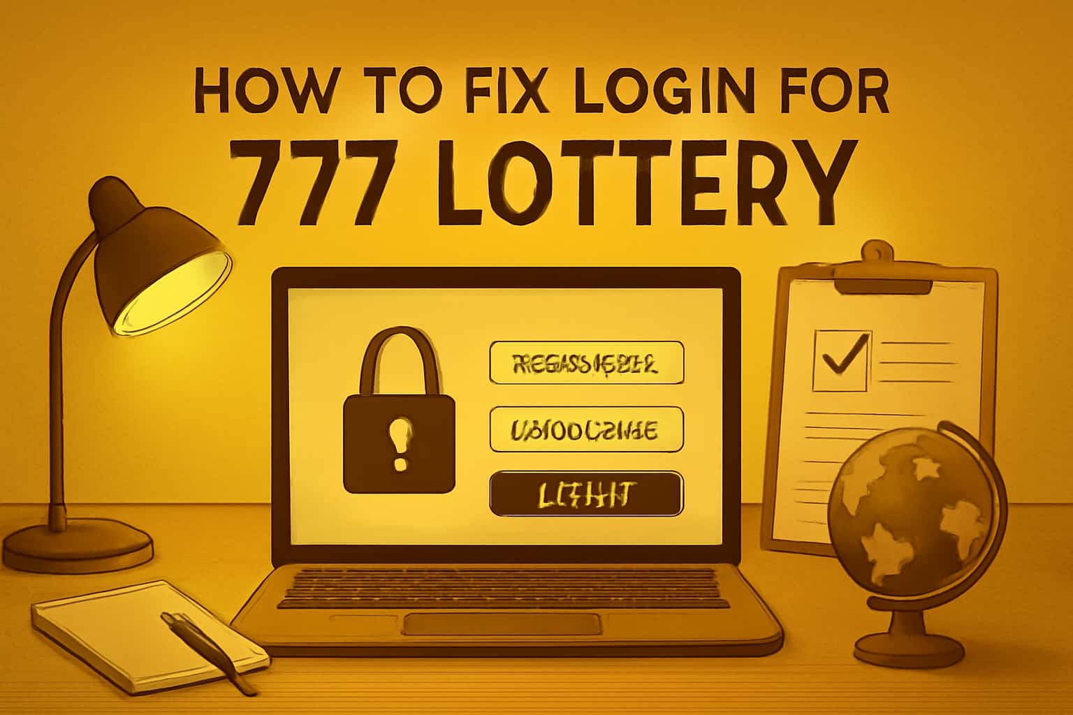 Informational scene about resolving login issues for 777 Lottery.